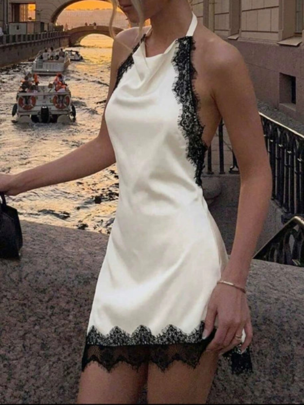 ZARA Sexy Deep V Lace Dress Elegant Slim Fit Versatile Mini Dress